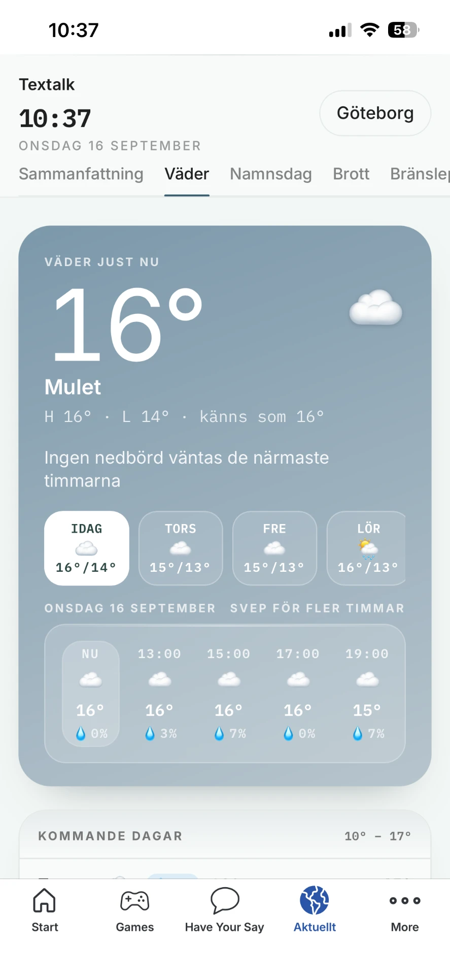 Weather and news in the app